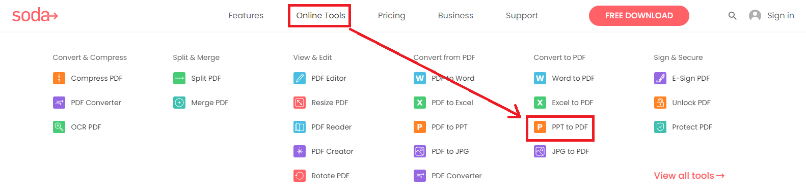 SodaPDF online tools