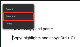  Select all option in the pop up menu