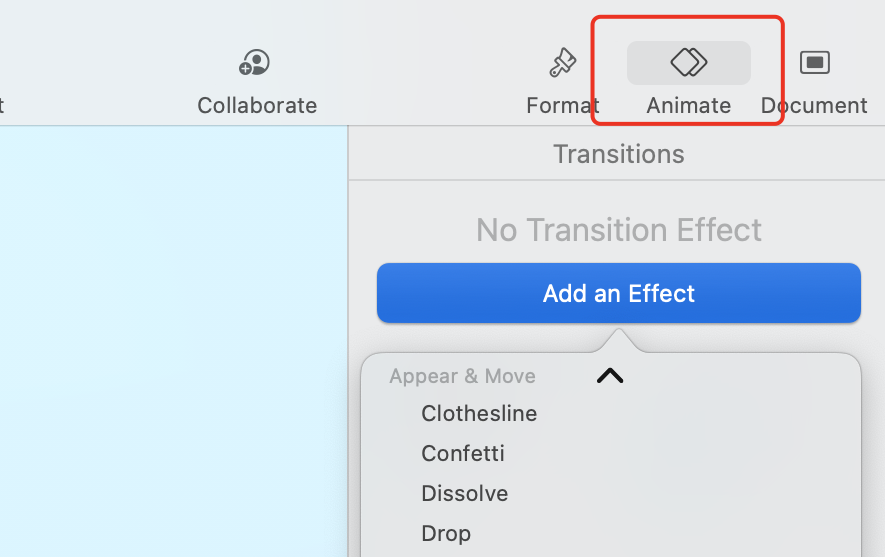  Add slide transition effect in keynote