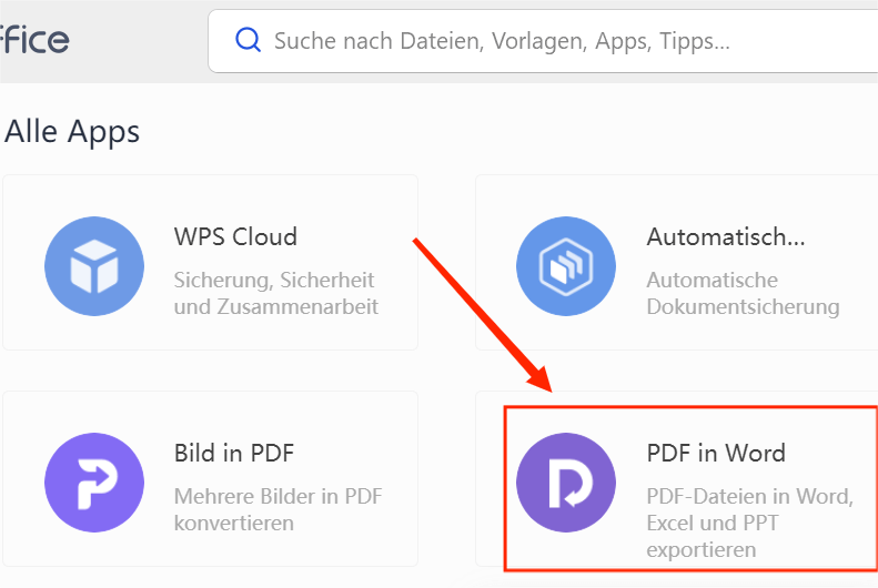 Der Weg zu WPS PDF zu Word