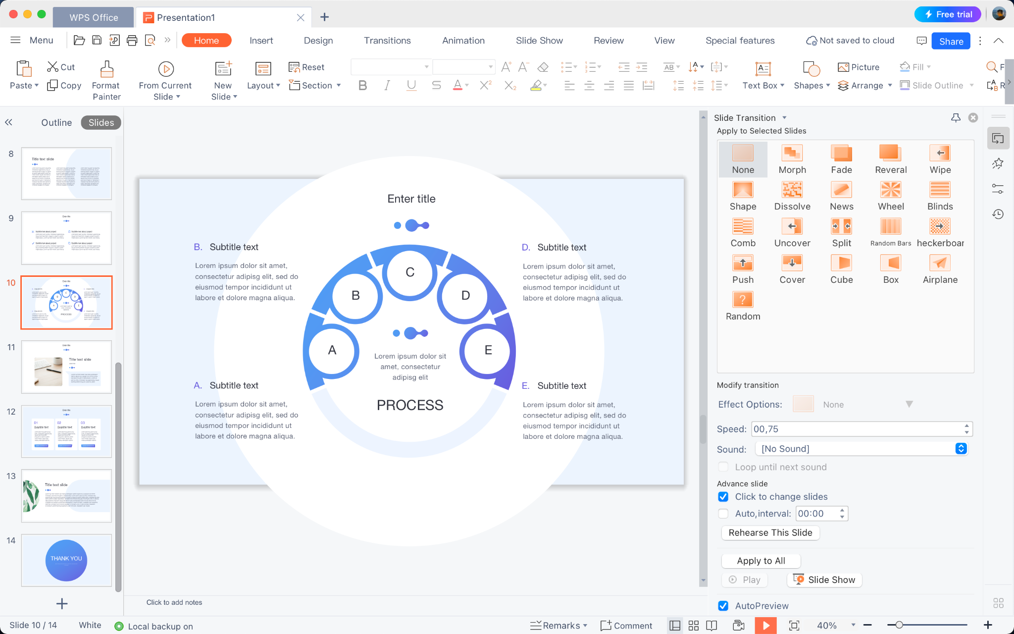  “wps office presentation interface”