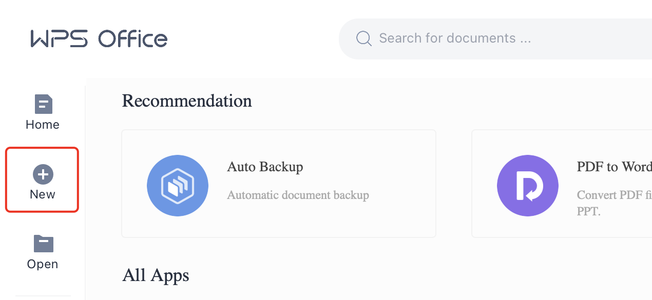 create new file in wps office