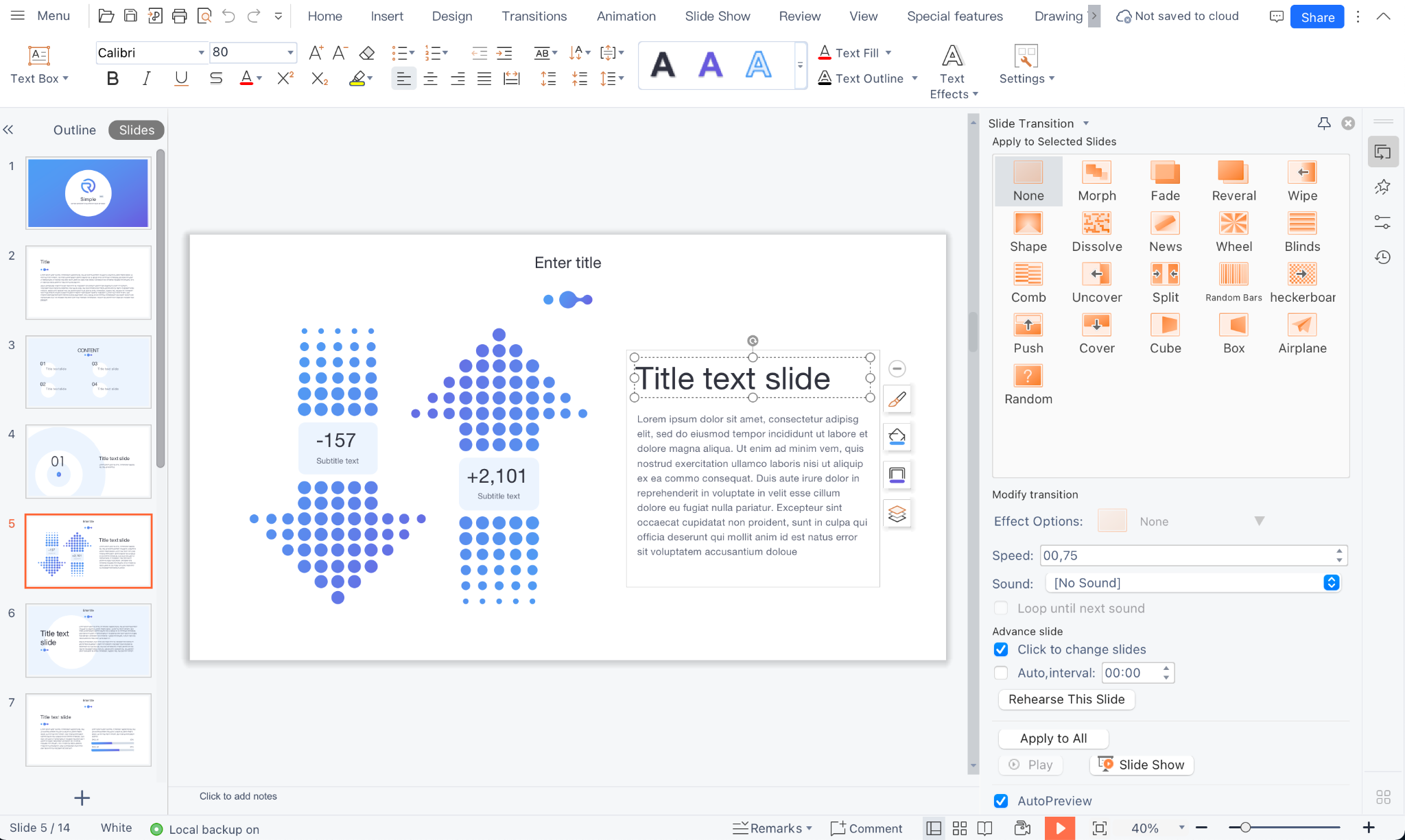 “wps presentation slide editing interface”