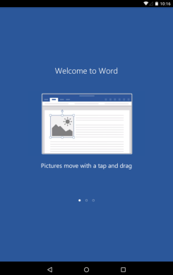 Samsung welcome to Word window