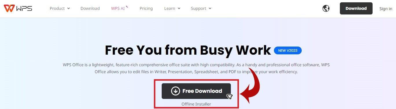 WPS Office free download button