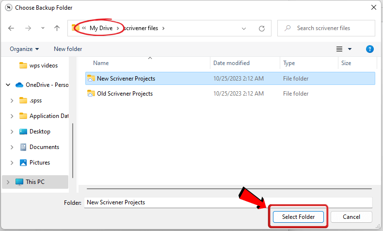 Scrivener Google Drive Backup location