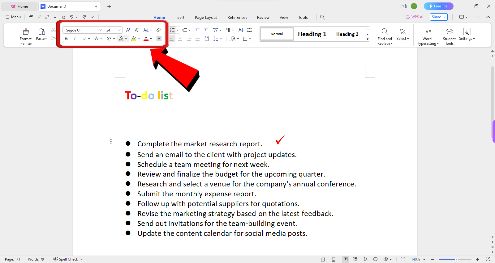 WPS Office font options