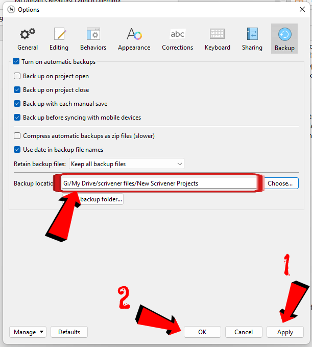 Scrivener Google Drive Backup
