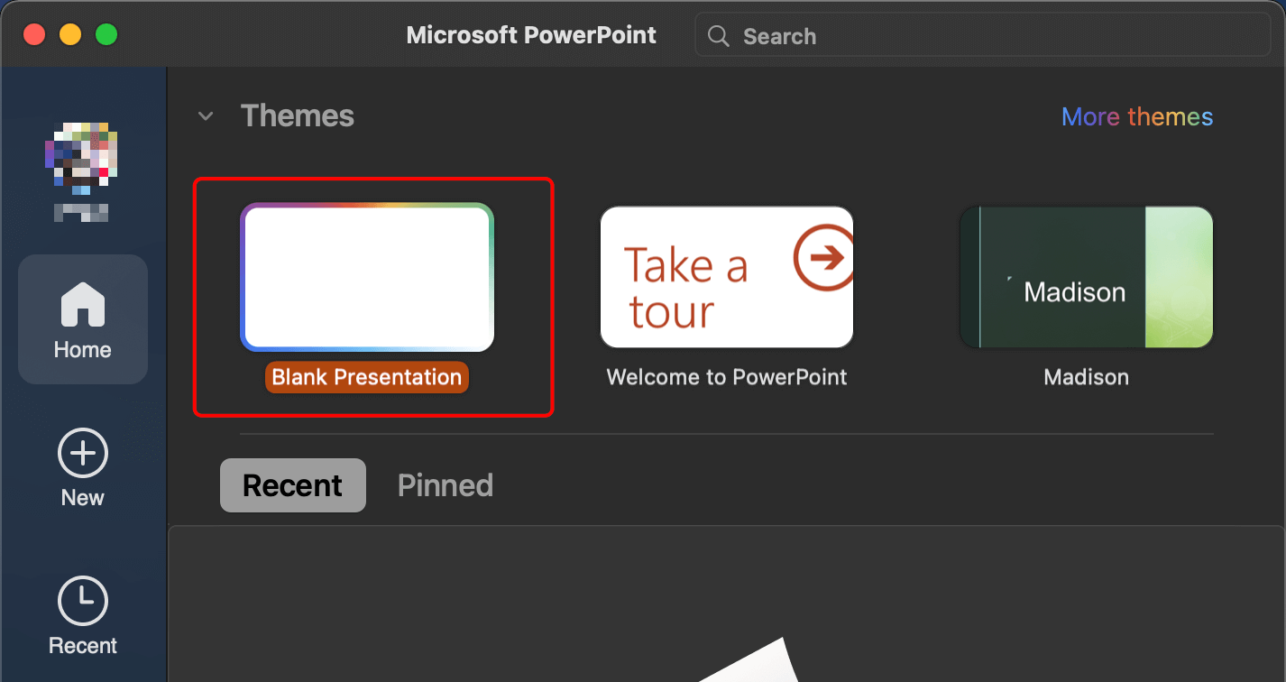 Open blank PowerPoint presentation