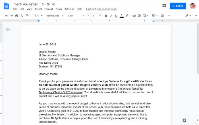 A new document on Google Docs