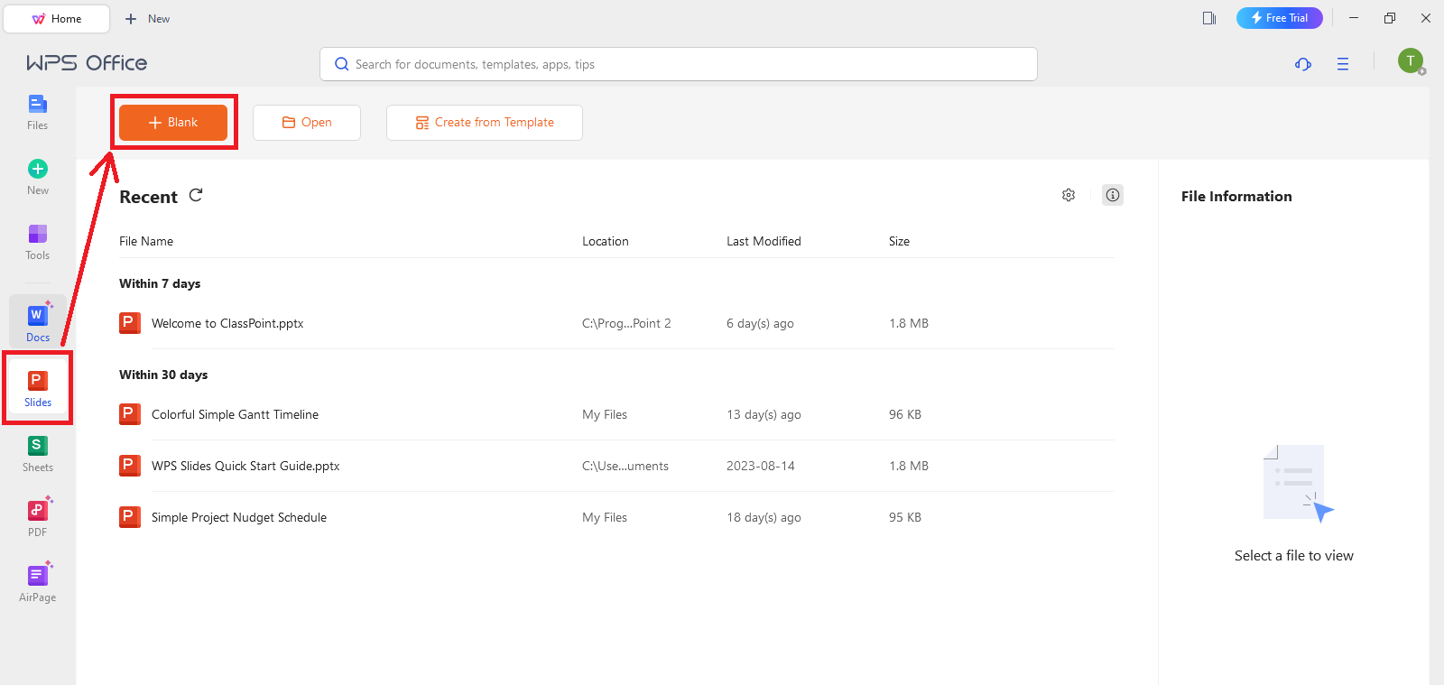 WPS Office Dashboard
