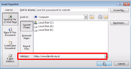 Enter URL of website.