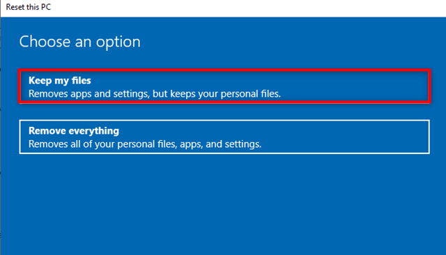  Reset PC on Windows 10.