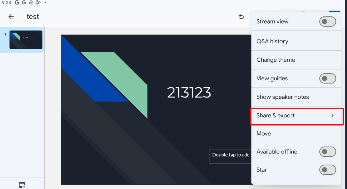 Choose 'Share & export'.