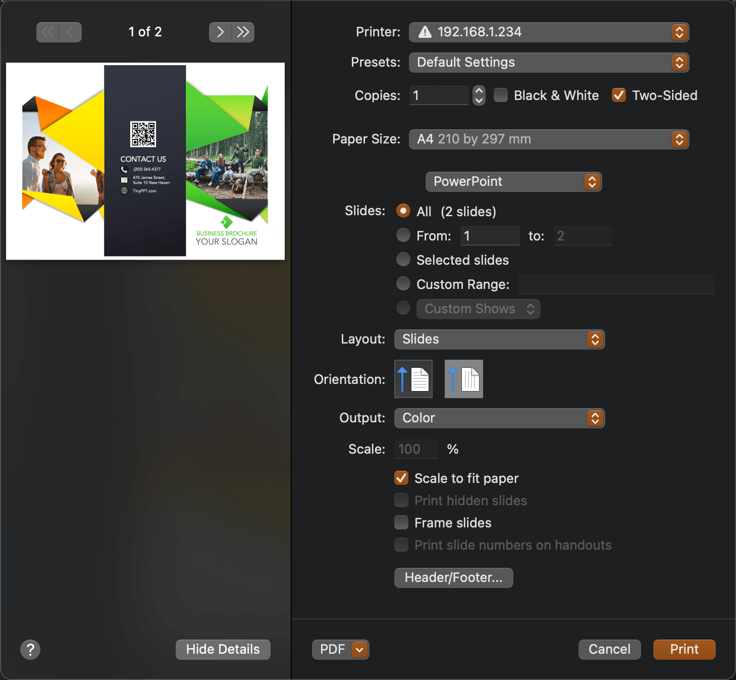 print brochure in powerpoint