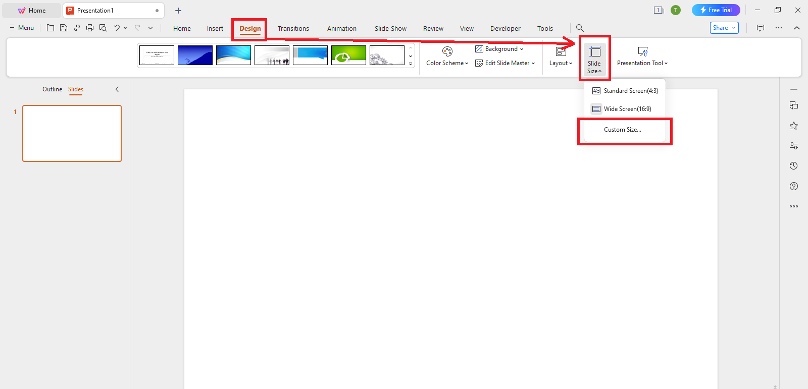  WPS Office Custom Slide Size