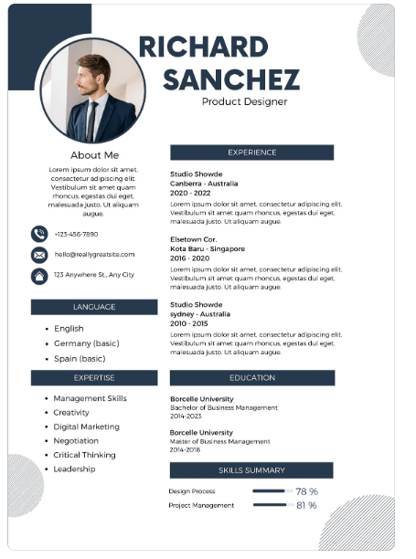 Blue professional modern CV