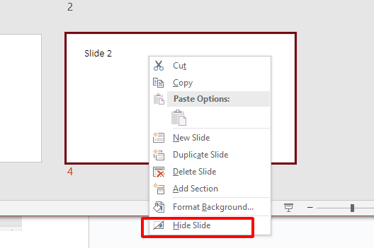 Hide slide button