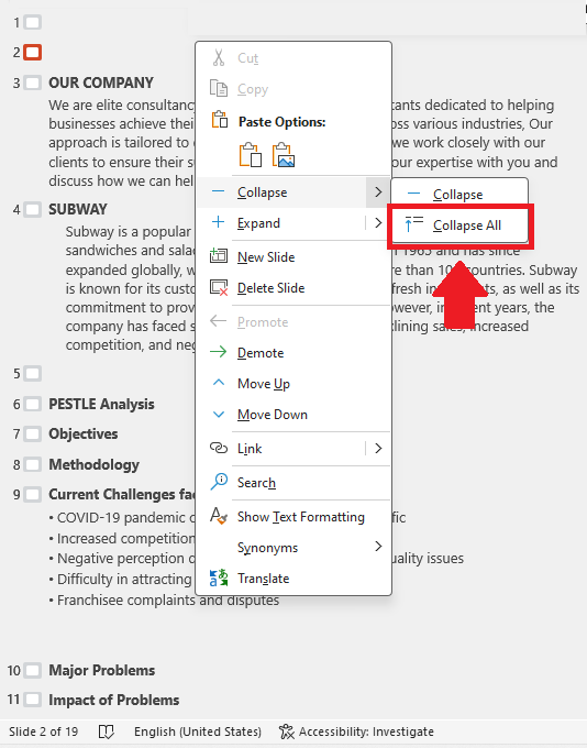  PowerPoint Collapse all feature