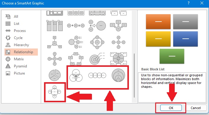 Microsoft PowerPoint Venn diagram types