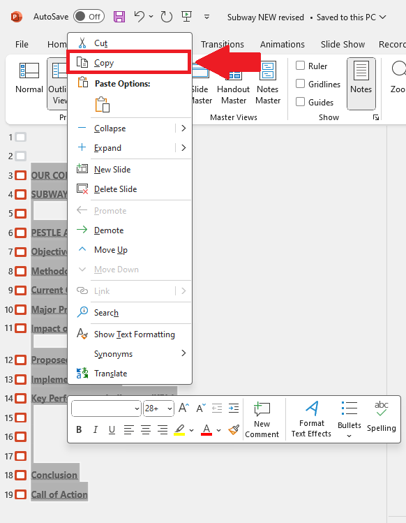 PowerPoint copy titles