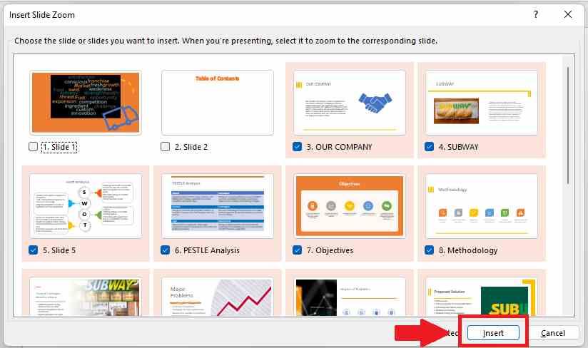 PowerPoint Insert slide zoom