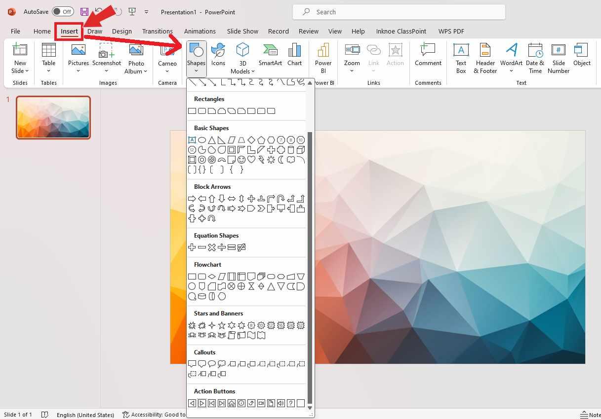 PowerPoint insert shape