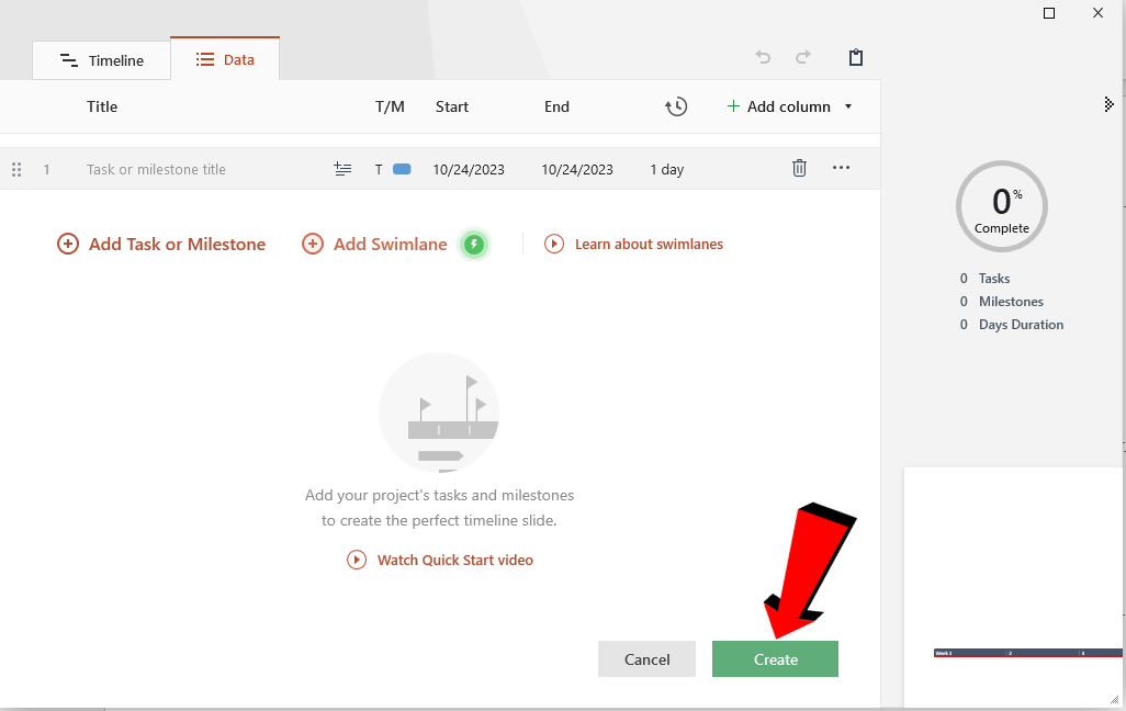 PowerPoint Office Timeline Pro create new gantt chart