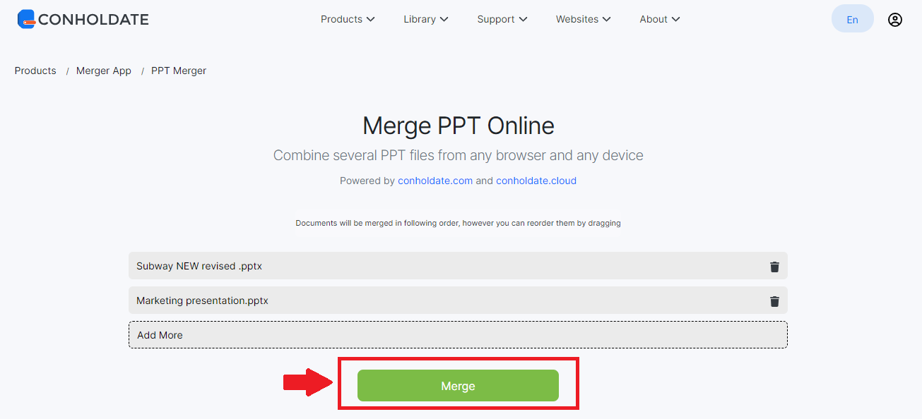 Conholdate merge button