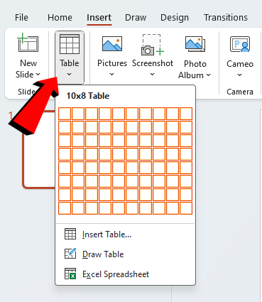 PowerPoint insert table