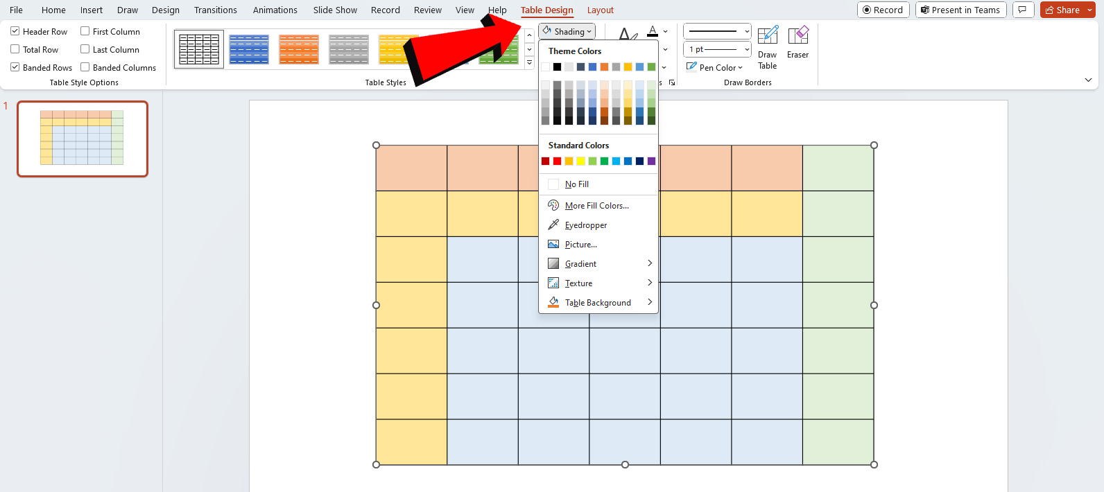 PowerPoint cell shades