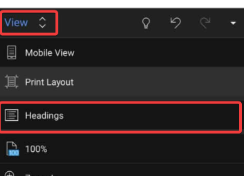 View and Headings option