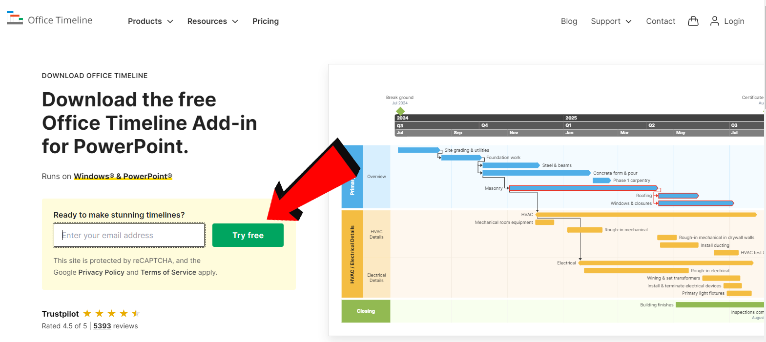 Office Timeline enter email