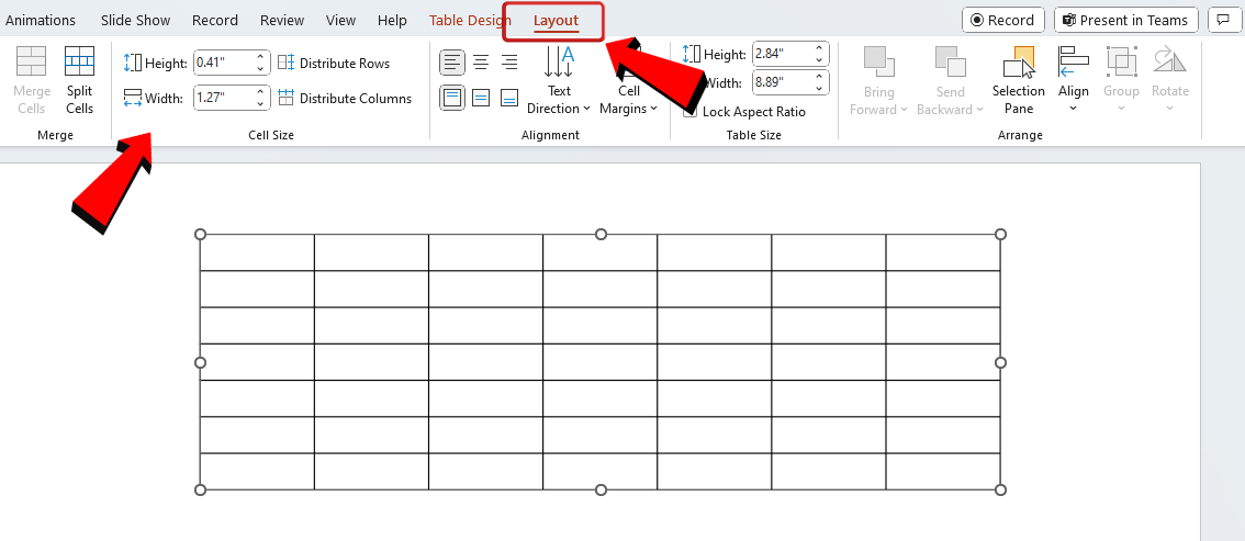 PowerPoint Layout tab