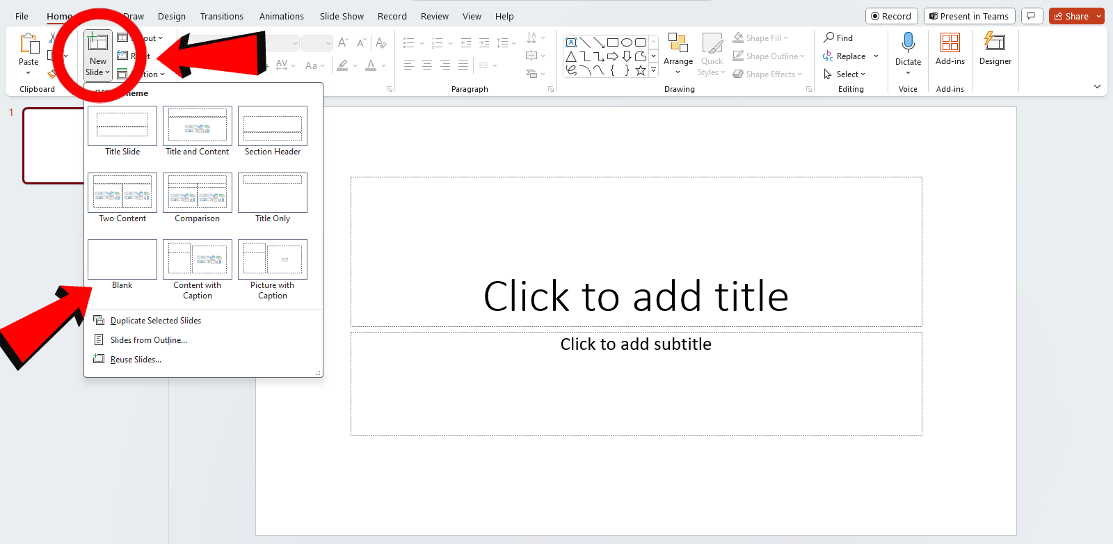 PowerPoint New blank slide
