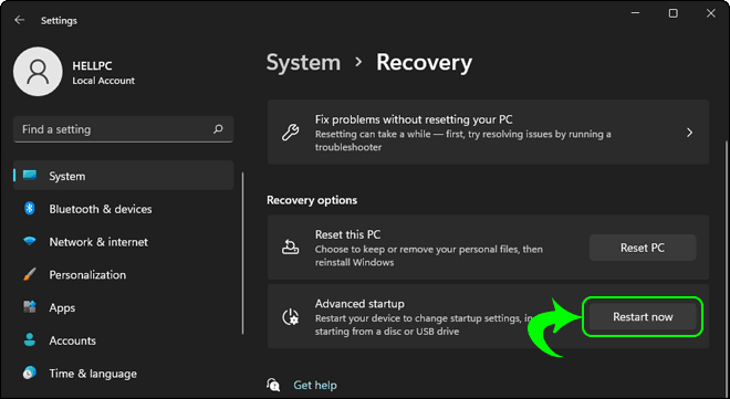 click on Restart now.