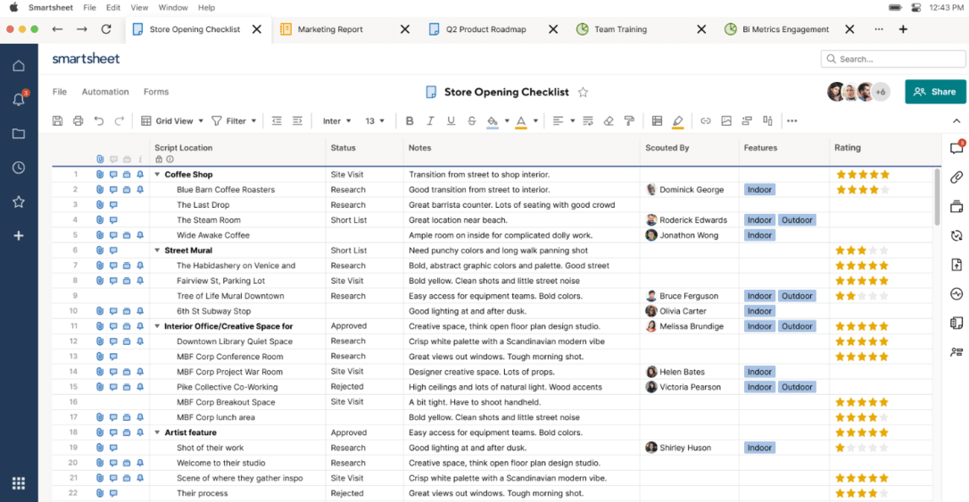 ”smartsheet interface”