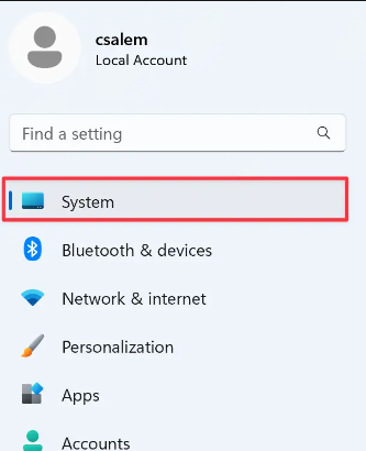 Click on System