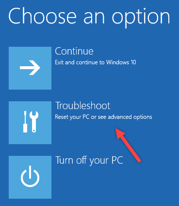 the Choose an option screen