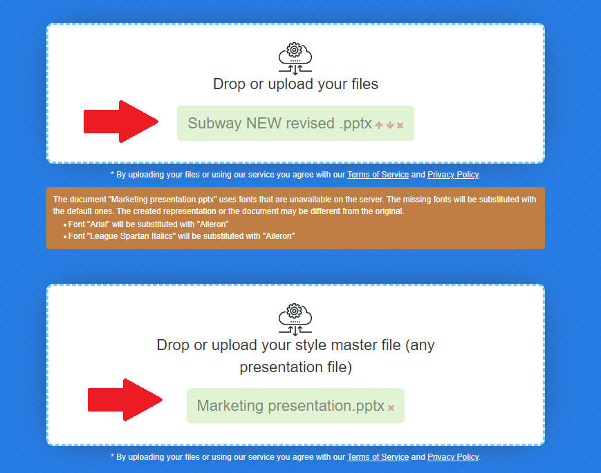 Aspose upload presentation and master file