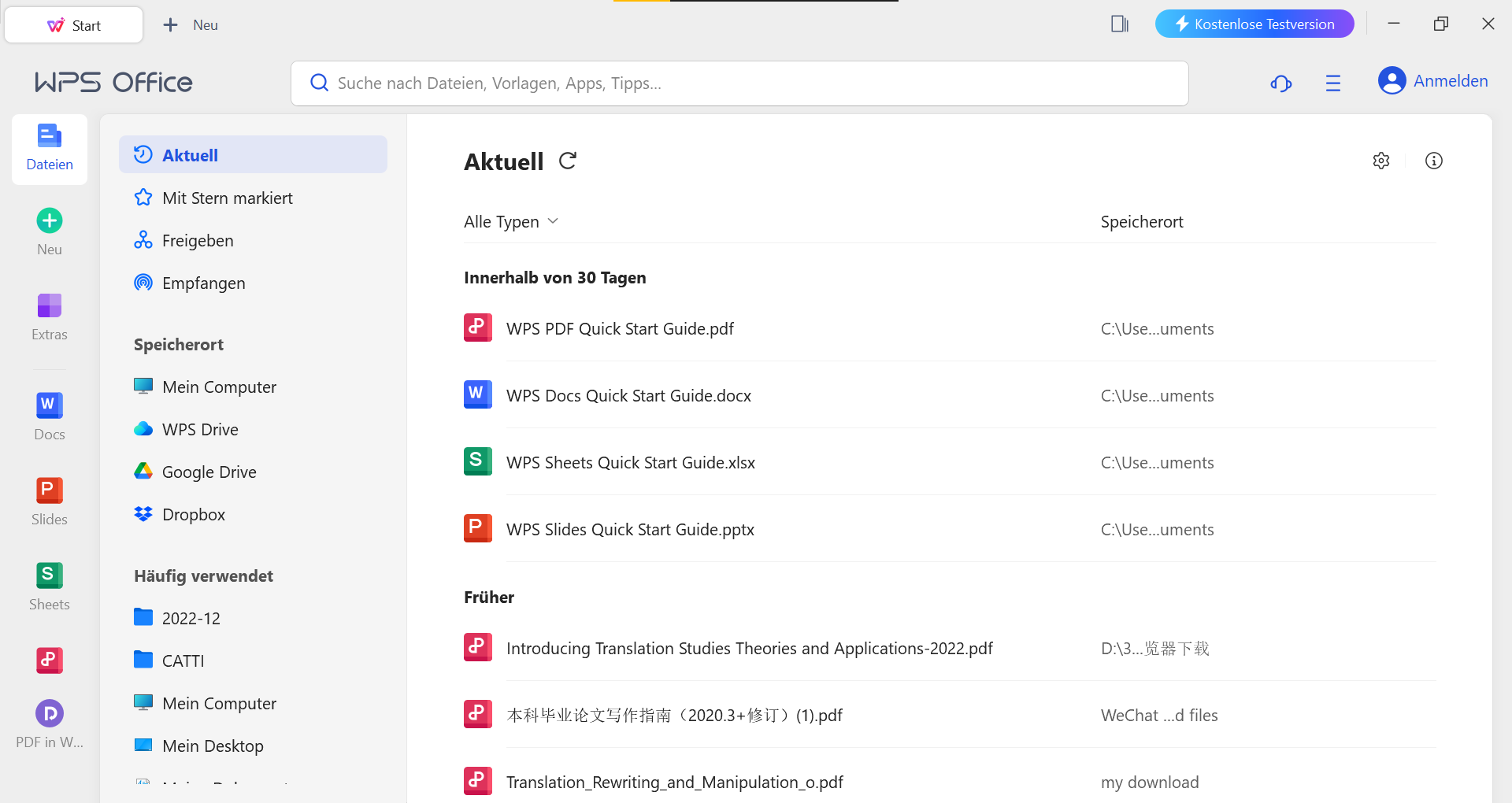 WPS Office Hauptseite