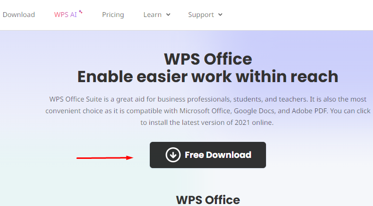 main page to download WPS