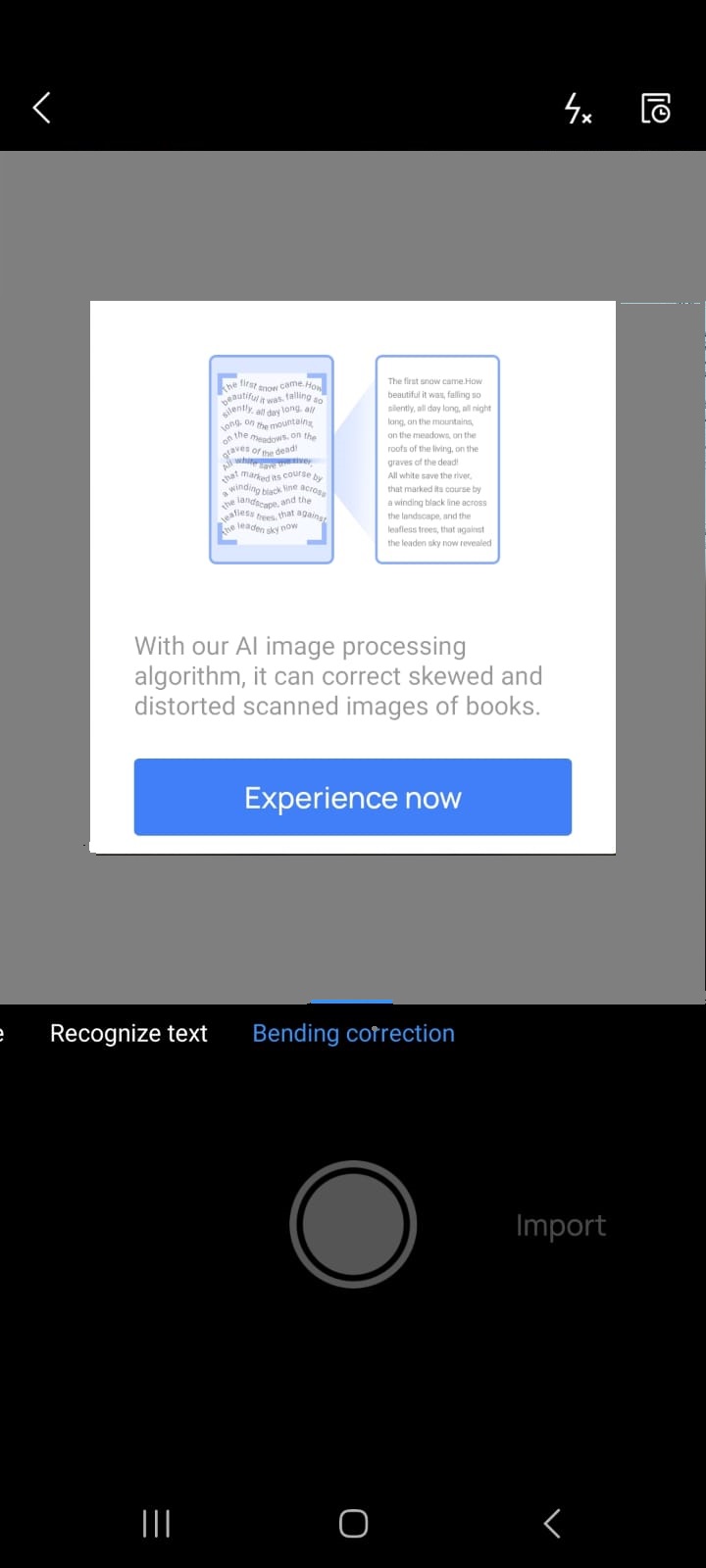 WPS AI Android Bending correction feature