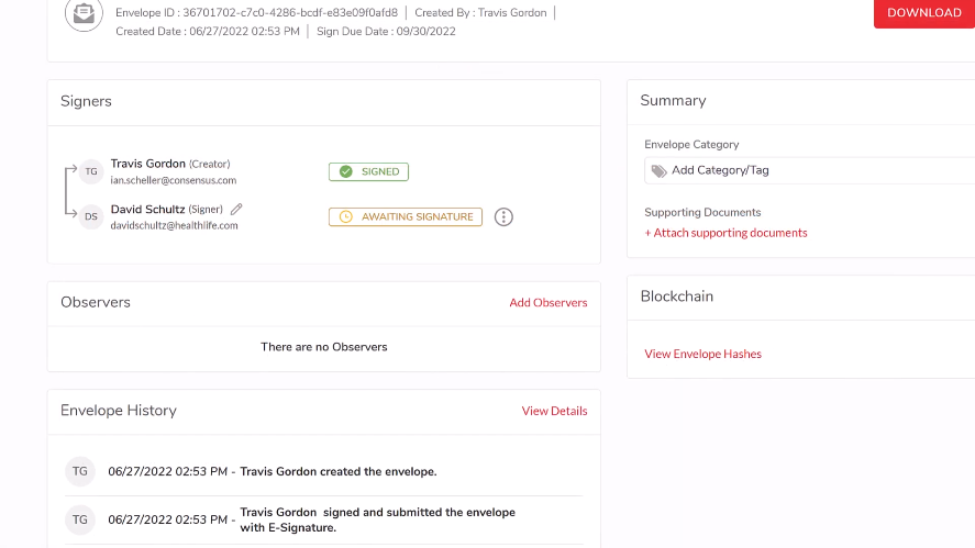 “track signing history”
