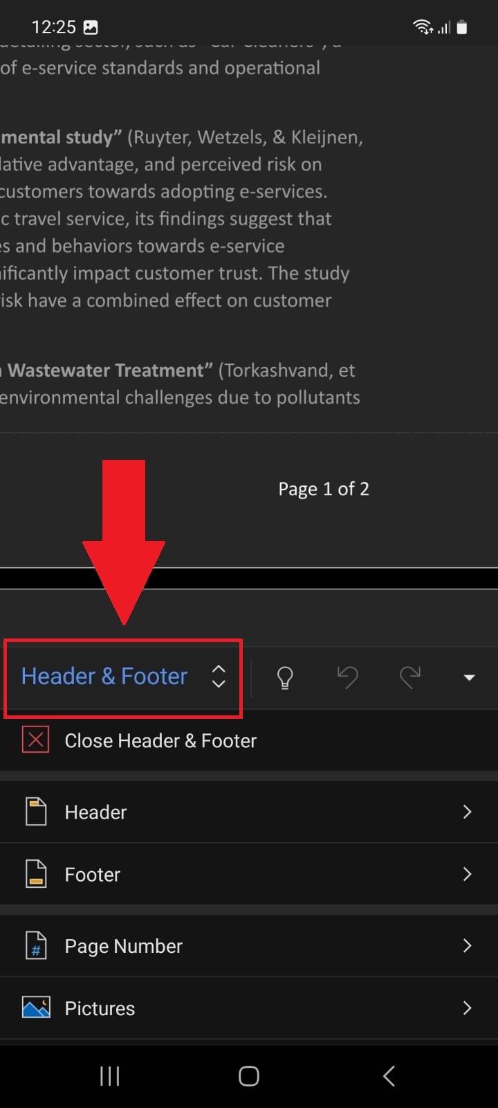  Microsoft Word Android Header & Footer