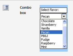 “flavor selection by combo box”