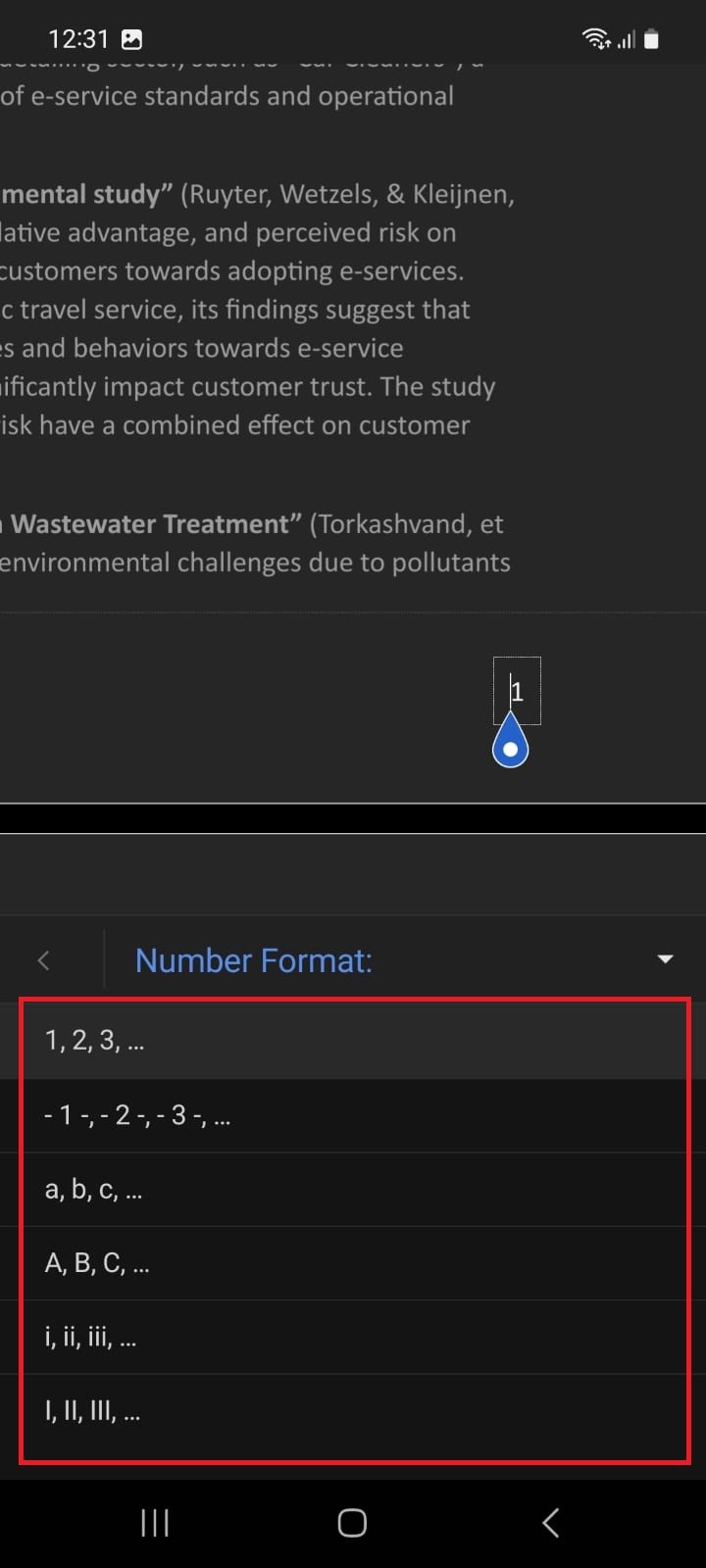 Microsoft Word Android Page Number Format