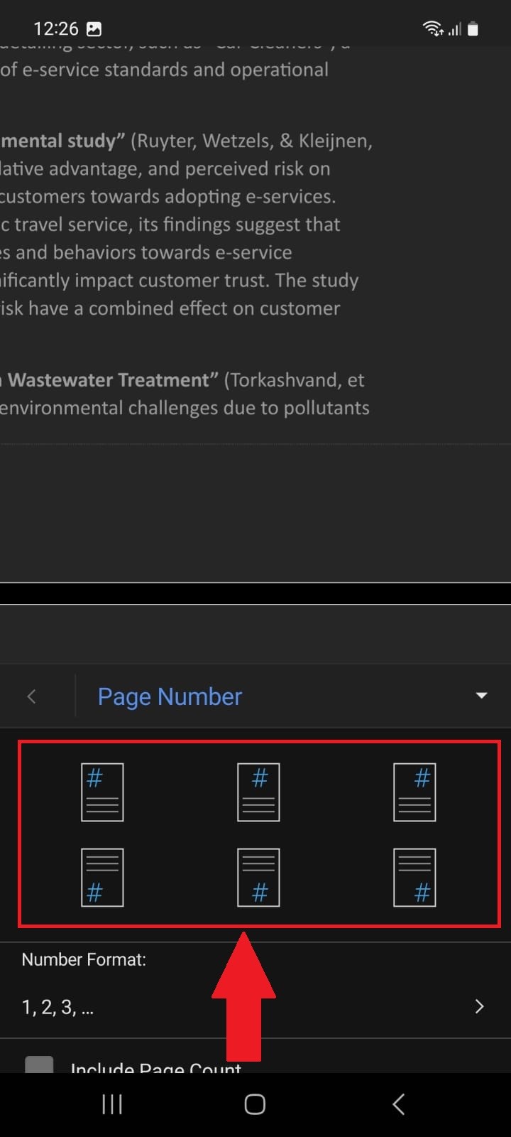 Microsoft Word Android Page Number’s Position