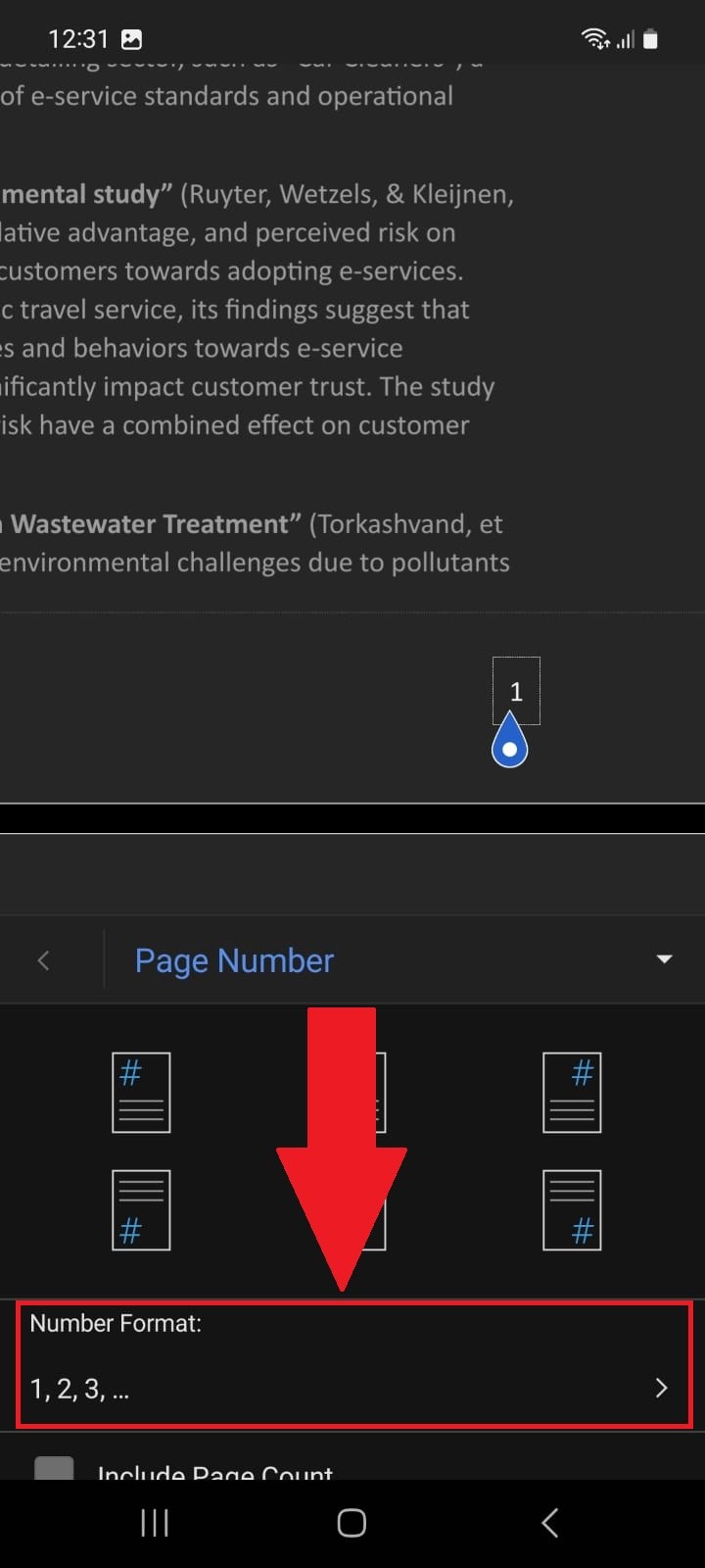 Microsoft Word Android Page Number Position