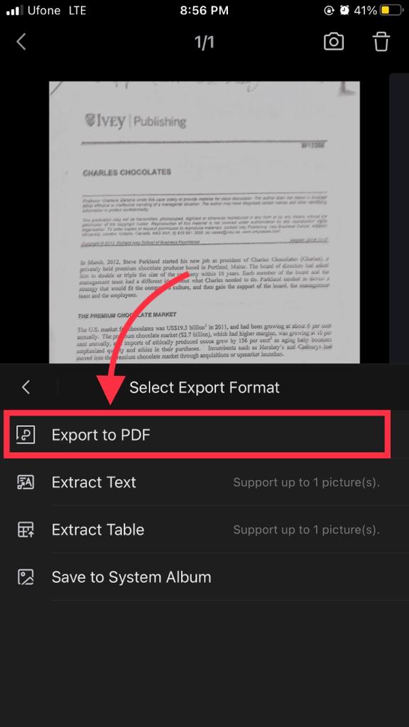 iPhone WPS OCR Export to PDF